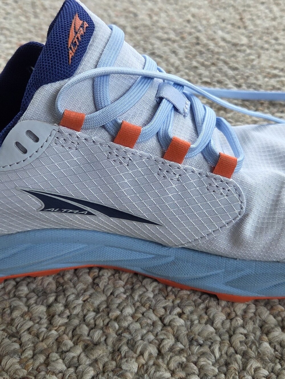 Altra White Light Blue Trail Runner with Orange Sole Accents - Picture 4 of 8